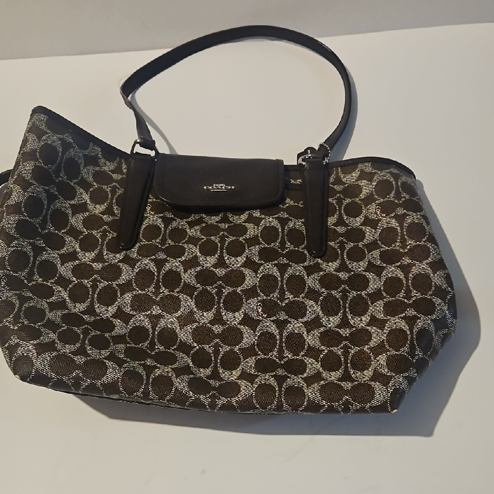 Coach Black and Brown Signature Shoulder Bag